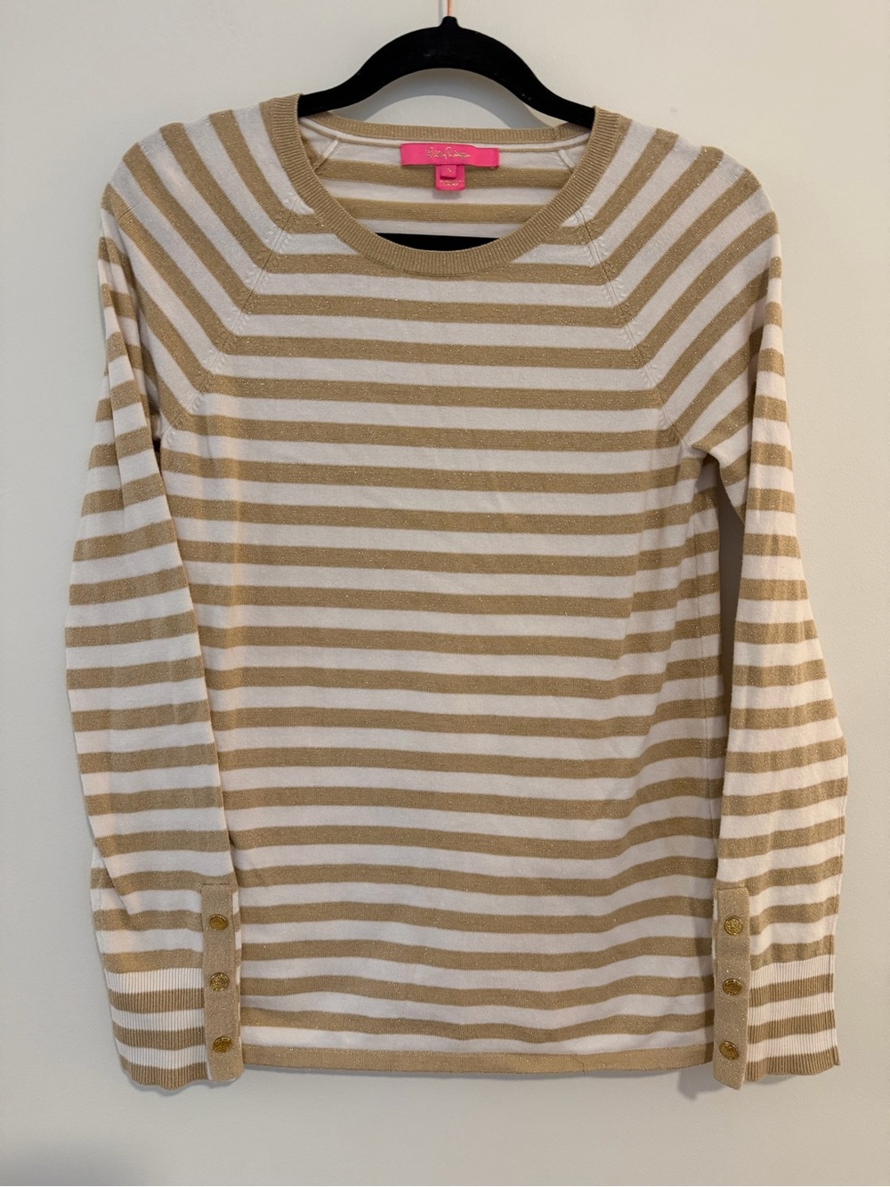 *EUC* Lilly Pulitzer Striped Long-Sleeve Sweater - White & Gold w/Buttons detail